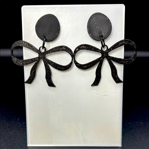 Jewelry - Elegant Black Glitter Bow Earrings